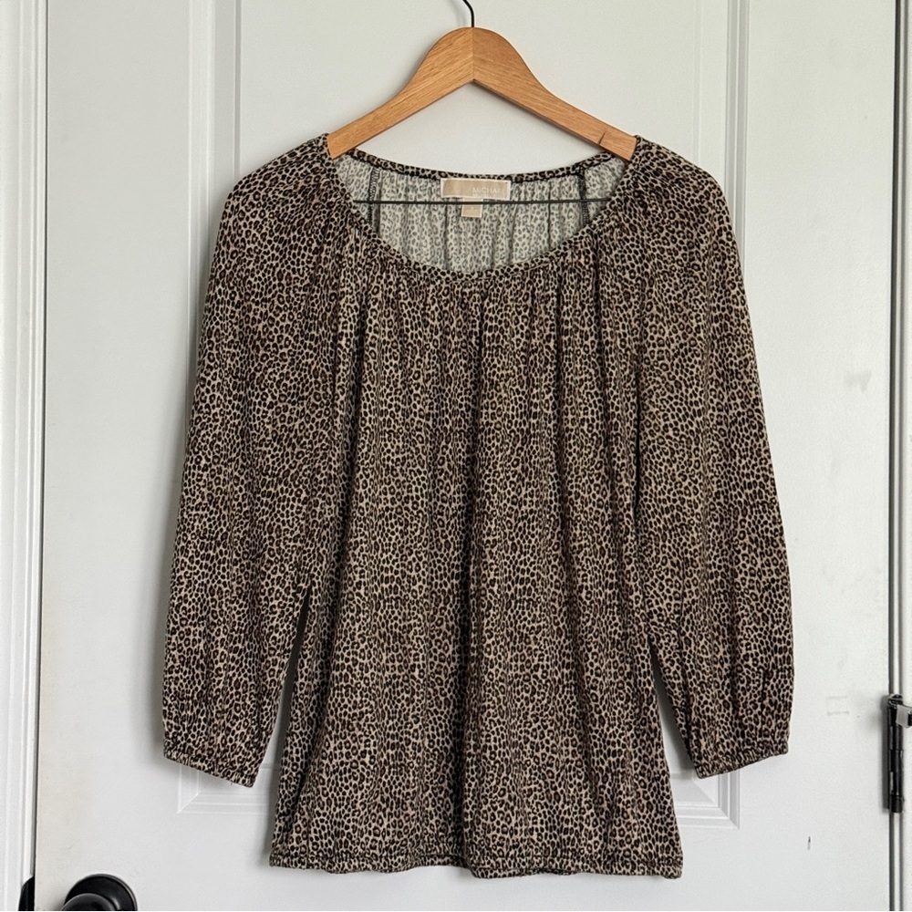 Michael Kors Leopard Print Women’s Peasant Top | Size Small